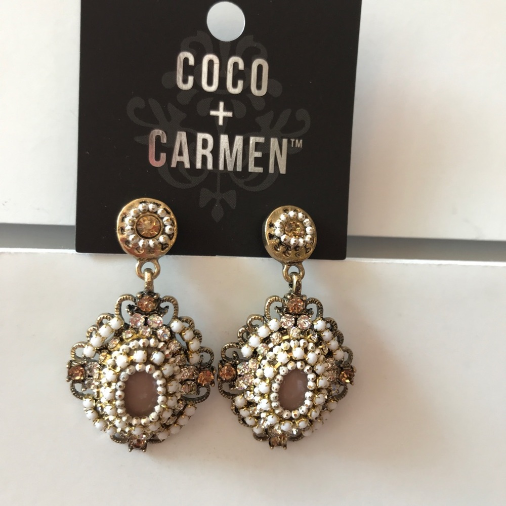 Coco Carmen Women Drop Earrings Gold Clr/Wht Beads